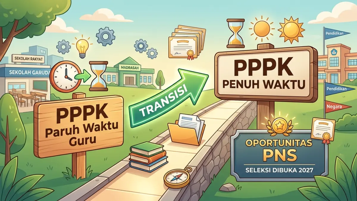 PPPK Paruh Waktu Guru berpeluang menjadi PPPK penuh waktu. Guru PPPK juga disebut dapat ikut seleksi PNS yang diperkirakan dibuka awal 2027. (Youtube. com)