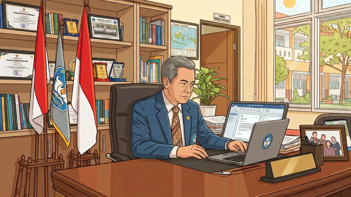 Disdik Kabupaten Tulungagung masih menunggu proses pertimbangan teknis (pertek) calon kepala sekolah yang sebagian terkendala sistem di tingkat pusat.(ILUSTRASI AI)