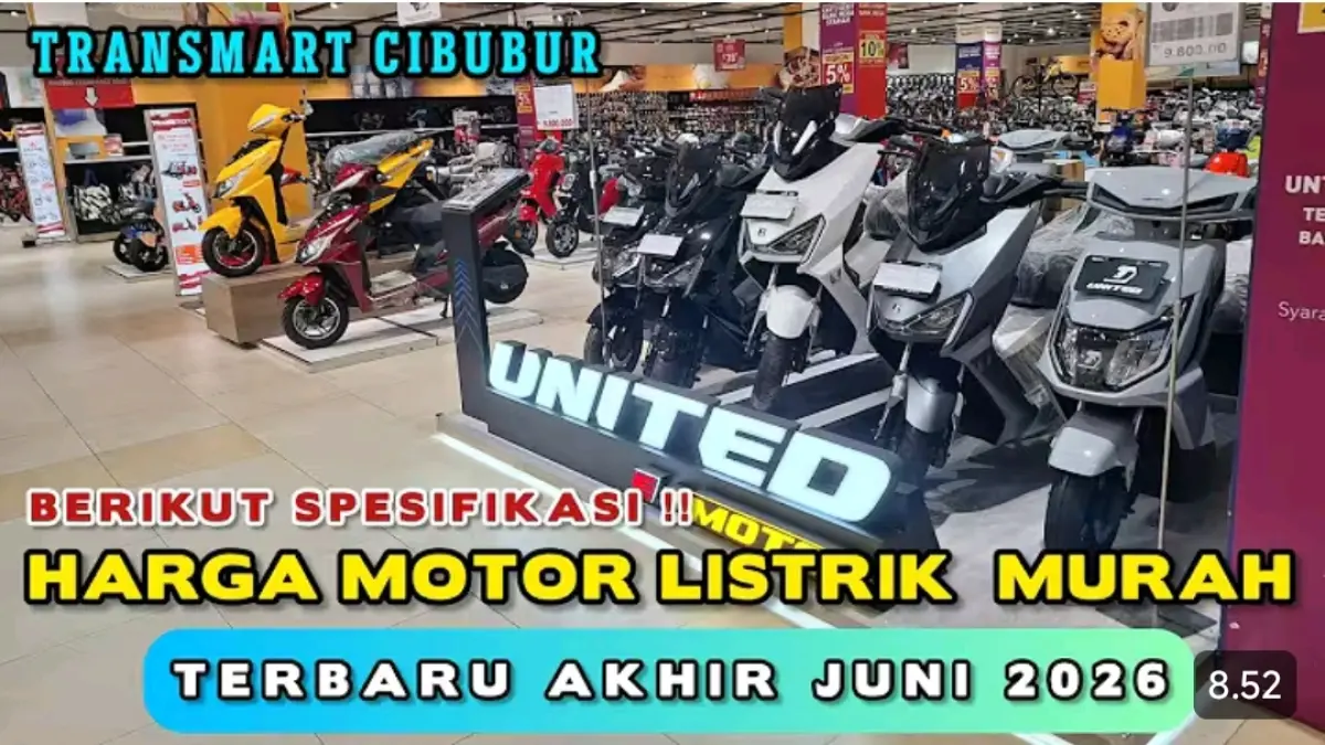 Harga motor listrik Juni 2026 di Transma Cibubur mulai Rp5,99 juta. Simak daftar model Exotic, United, dan Avan beserta fiturnya.