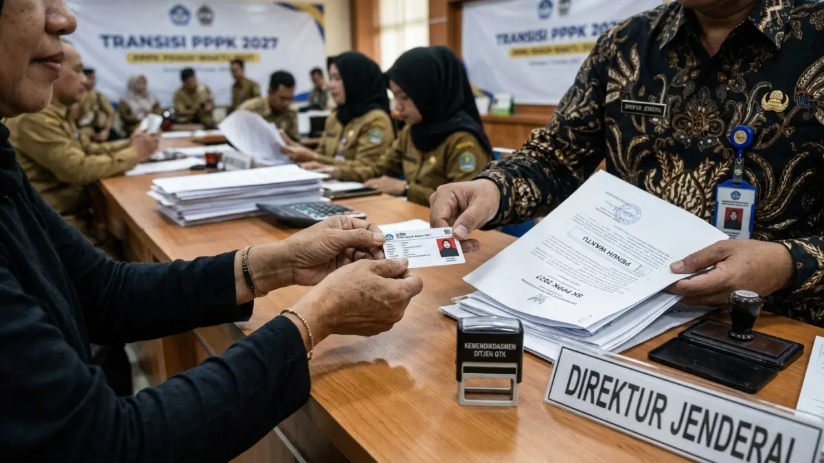 PPPK Paruh Waktu 2027 sebanyak 231.246 guru otomatis menjadi penuh waktu tanpa tes ulang. Guru PPPK juga mendapat kesempatan ikut seleksi PNS. (Youtube. com)