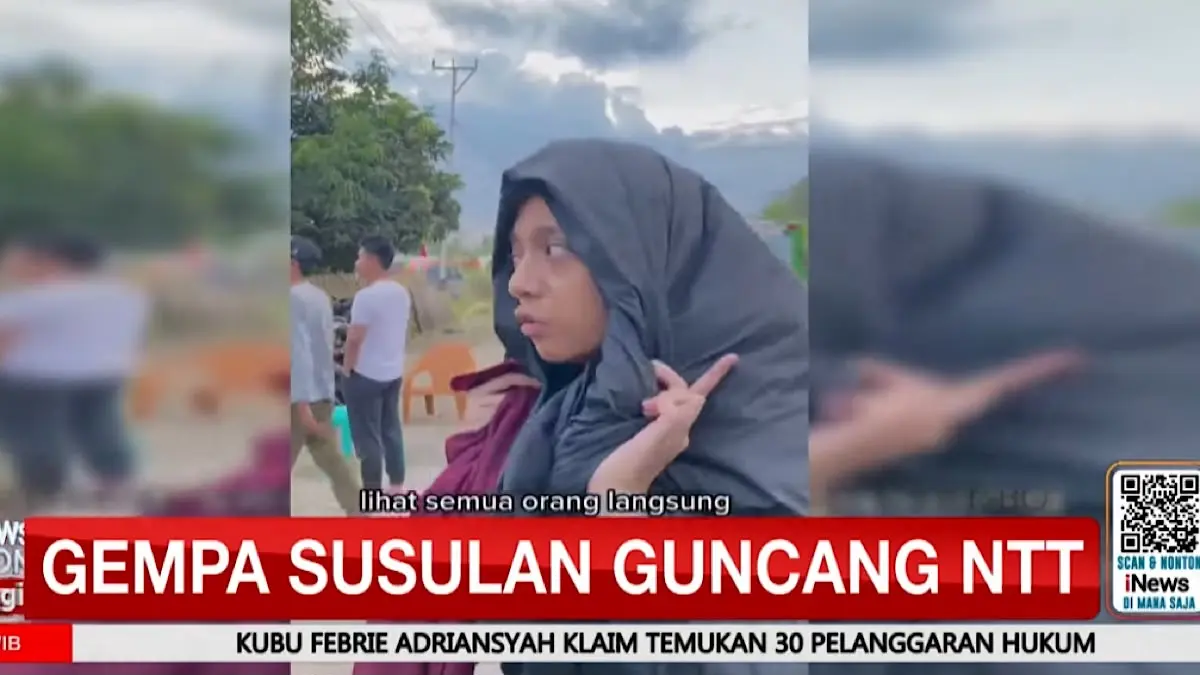 Gempa Manggarai M5,6 mengguncang Flores pada 20 Agustus 2026. Pengungsi panik keluar tenda bersama bayi, BMKG memastikan tak berpotensi tsunami.(SC Youtube)