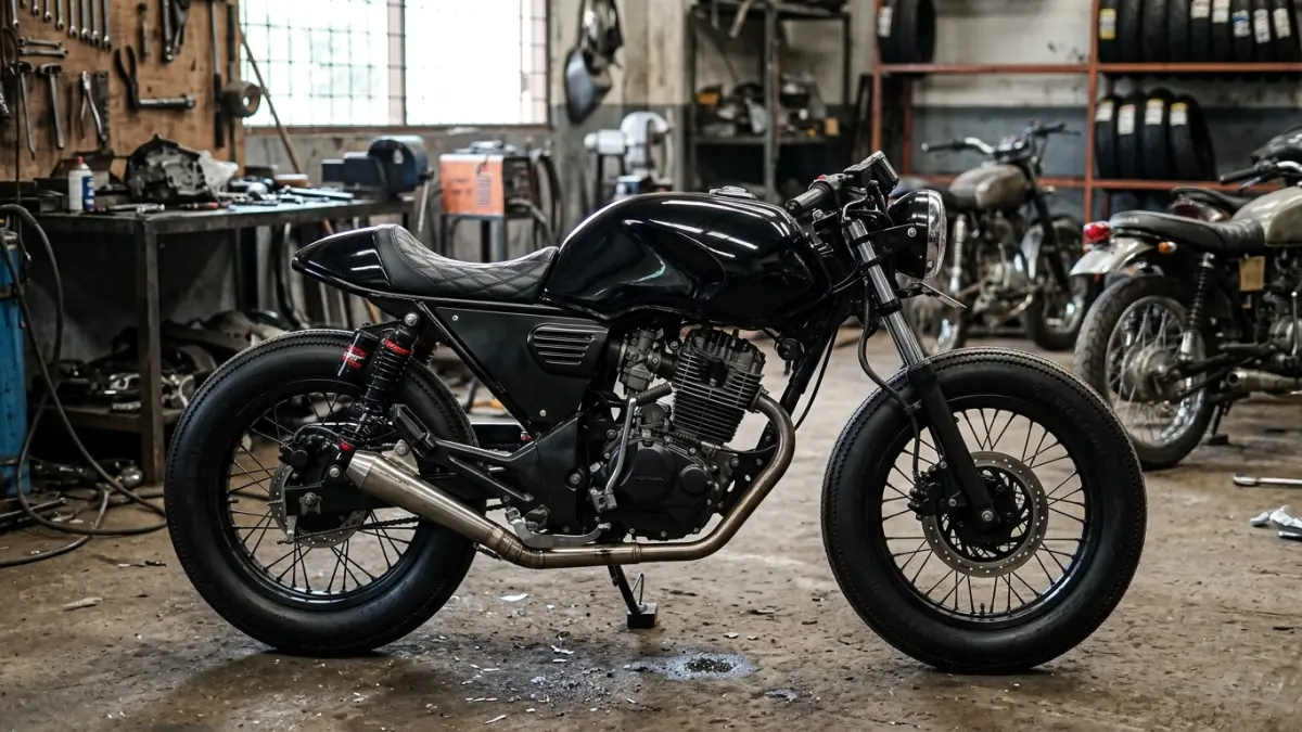 Honda Tiger Cafe Racer ini dirombak dengan konsep pendek dan padat. Frame diperpanjang, kaki-kaki diubah, serta bodywork dibuat lebih modern. (Youtube. com)