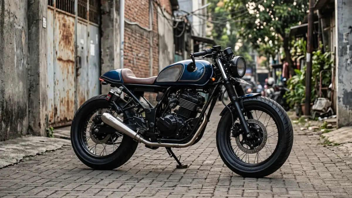 Kawasaki Ninja 250 Cafe Racer ini tampil rendah dengan pelek jari-jari, ban gambot, bodywork custom, dan buntut tawon berukuran kecil. (Youtube. com)