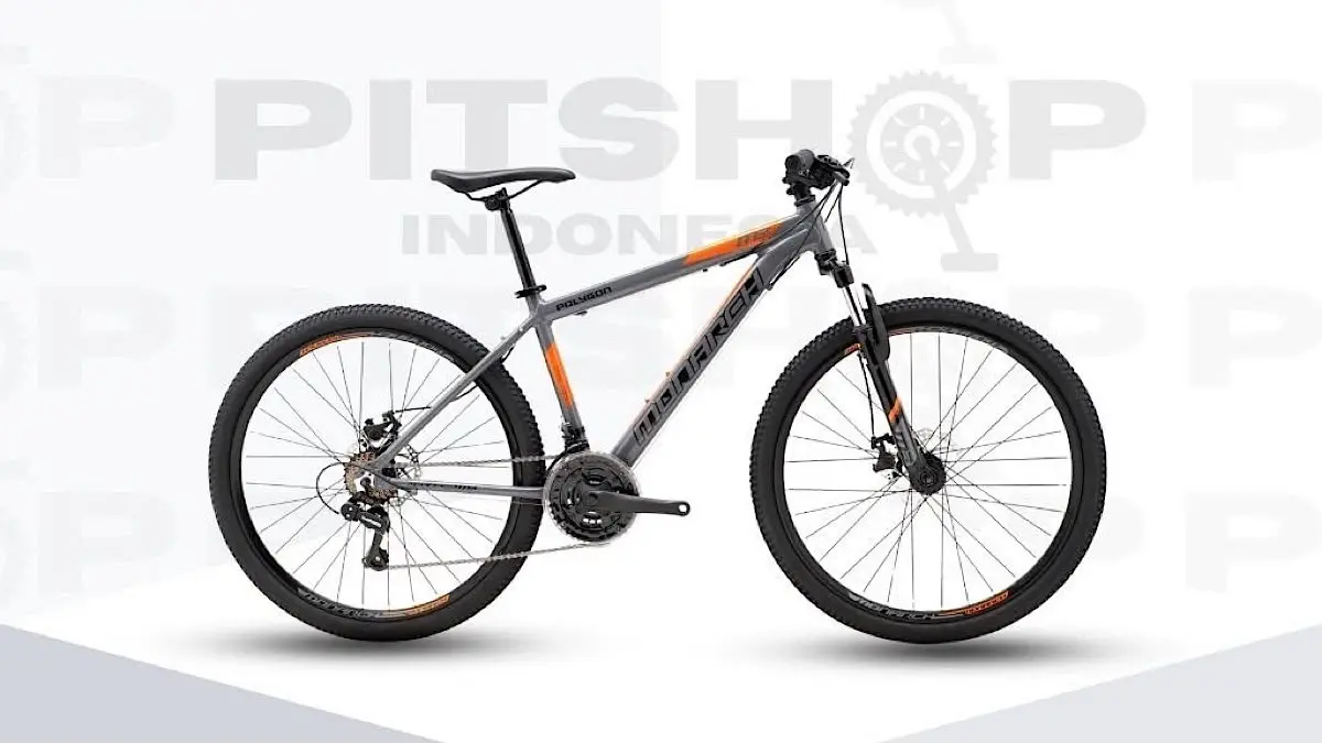 Polygon Monarch M3 2023 hadir dengan warna grey orange dan spesifikasi MTB pemula. Harganya sekitar Rp2,3 jutaan dengan bobot 14,6 kg.(pinterest)