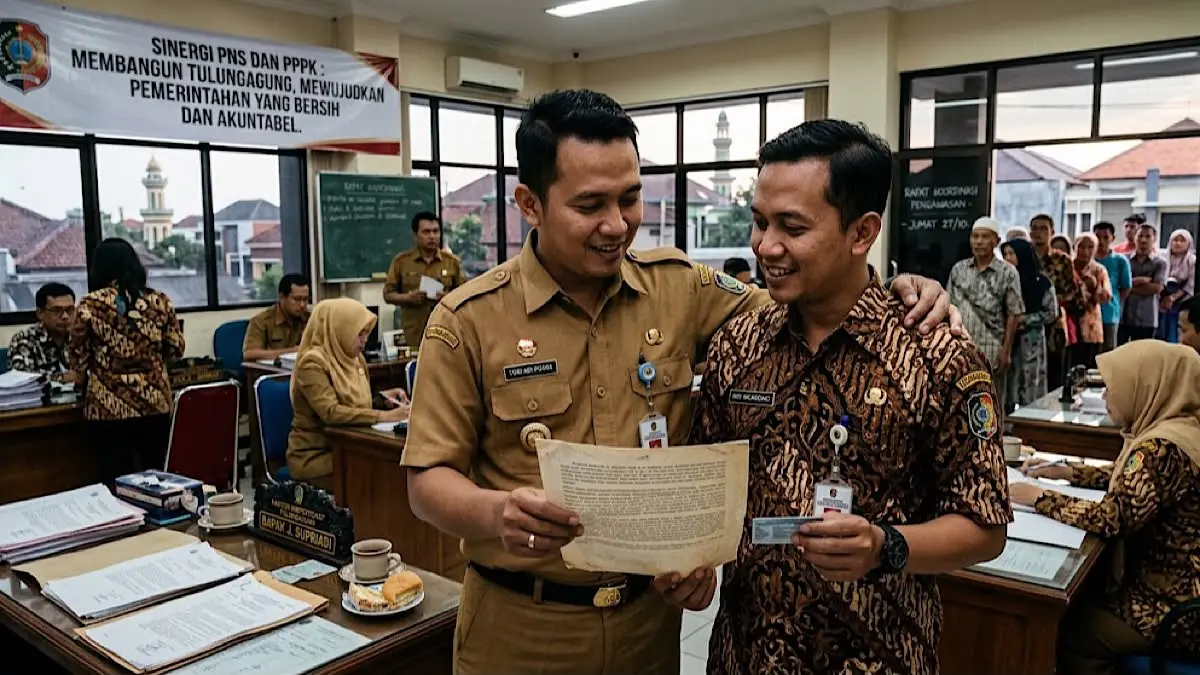 PPPK paruh waktu guru akan mendapat kesempatan menjadi penuh waktu dan PPPK penuh waktu berpeluang ikut seleksi PNS pada awal 2027.(AI)