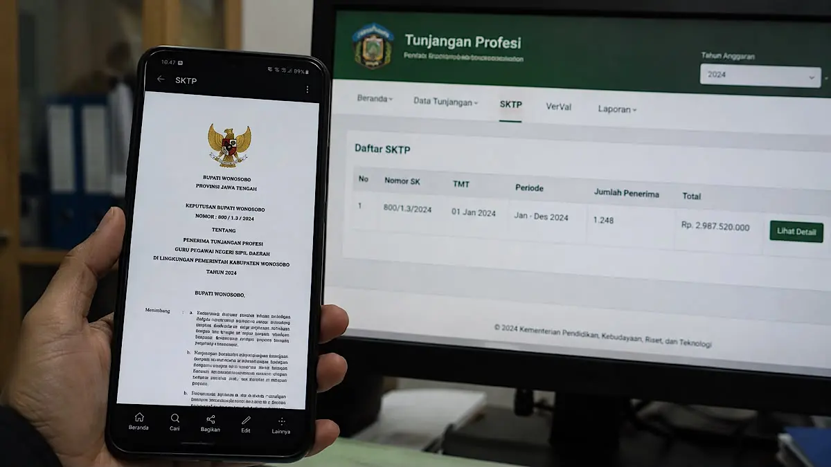 SKTP Juli 2026 belum terbit tidak otomatis membuat TPG hangus. Ini penjelasan tiga kondisi SKTP dan estimasi pencairan tunjangan guru.(AI)
