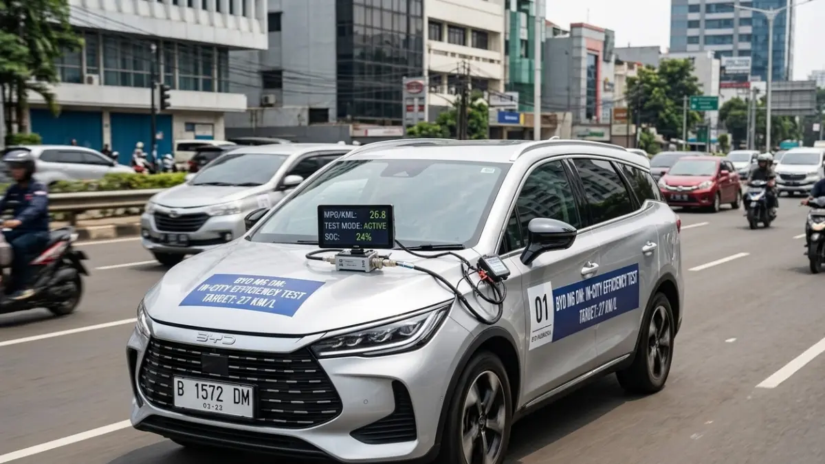 BYD M6 DM mencatat konsumsi 27 km/l di dalam kota, 22,7 km/l rute kombinasi, dan 19,5 km/l di jalan tol. (Youtube. com)