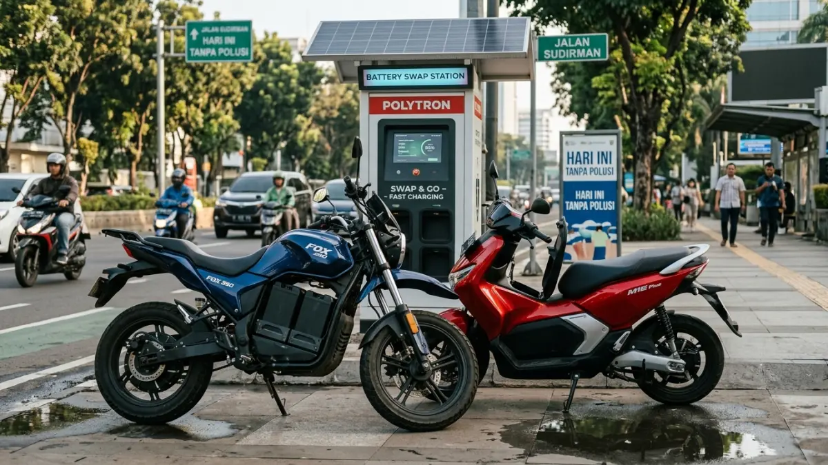 Motor listrik terbaik 2026 mencakup Polytron Fox 350, Alpha Chero, United TX3000, Honda M1E Plus, dan Volta 401 dengan karakter berbeda. (Youtube. com)