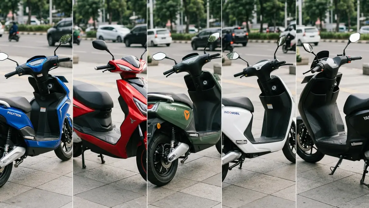 Rekomendasi motor listrik terbaru mencakup Polytron Fox Air, Uwinfly M100, Yadea Velx, Indomobil Adora, dan Yadea T9. (Youtube. com)