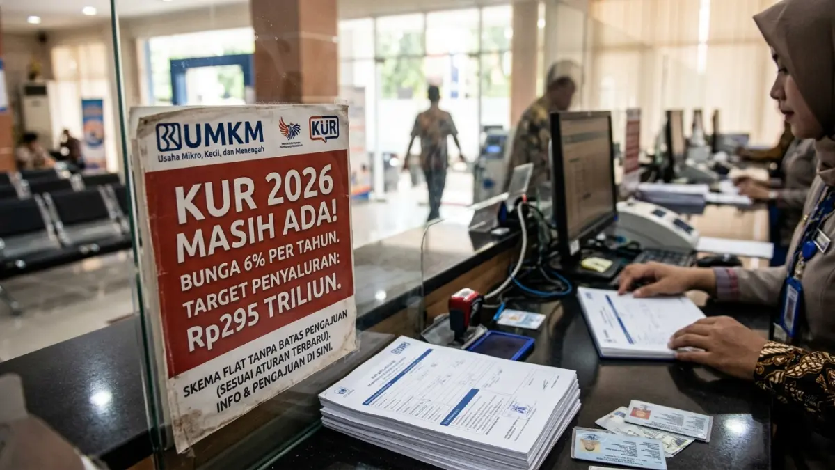 KUR 2026 masih berjalan dengan bunga flat 6 persen per tahun. Pemerintah menetapkan target penyaluran Rp295 triliun. (Gemini AI).
