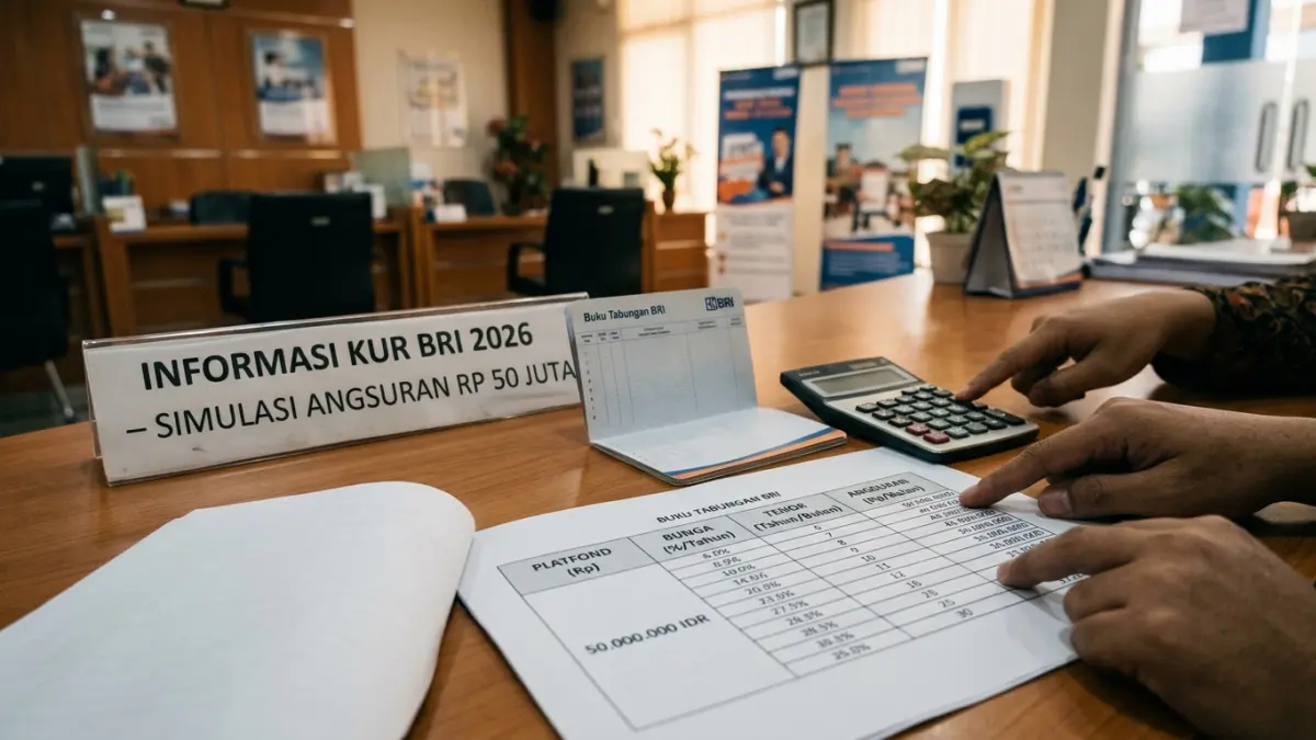KUR BRI 2026 dibahas lewat simulasi plafon Rp50 juta. Simak cara menghitung bunga dan angsuran berdasarkan tenor. (Youtube. com)