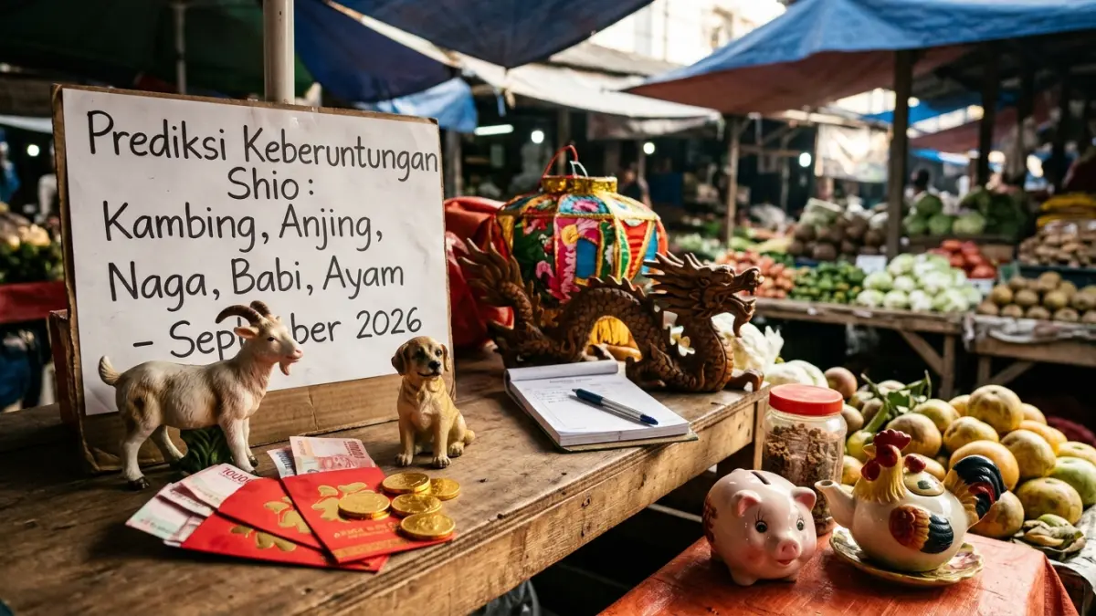 Ramalan shio September 2026 menyebut Shio Kambing, Anjing, Naga, Babi, dan Ayam berpotensi mendapat keberuntungan besar. (Gemini AI)