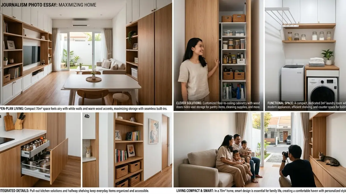 Rumah 70 m² milik Lia direnovasi dengan konsep white and wood, storage di banyak sudut, serta ruang yang dirancang fungsional.