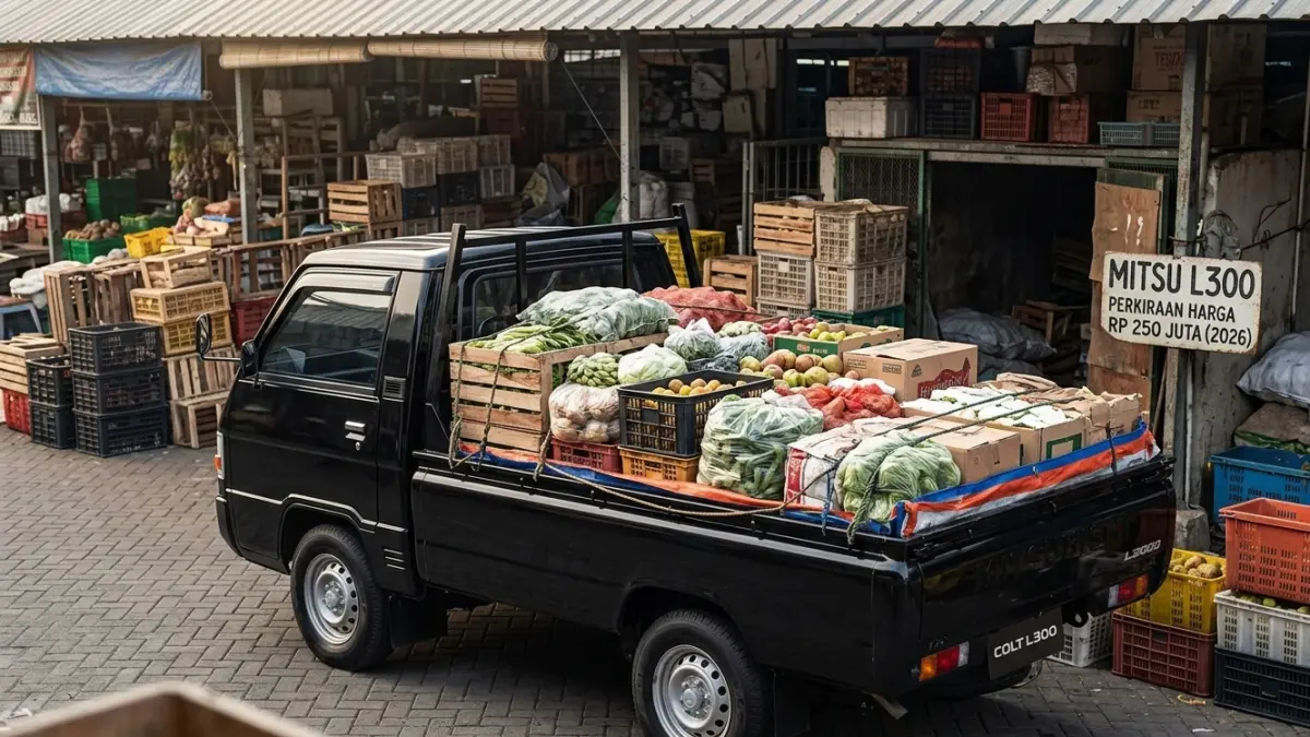 Mitsubishi L300 2026 tetap mengandalkan mesin diesel, bak besar dan perawatan mudah. Harganya diperkirakan mulai Rp250 juta. (Gemini AI).