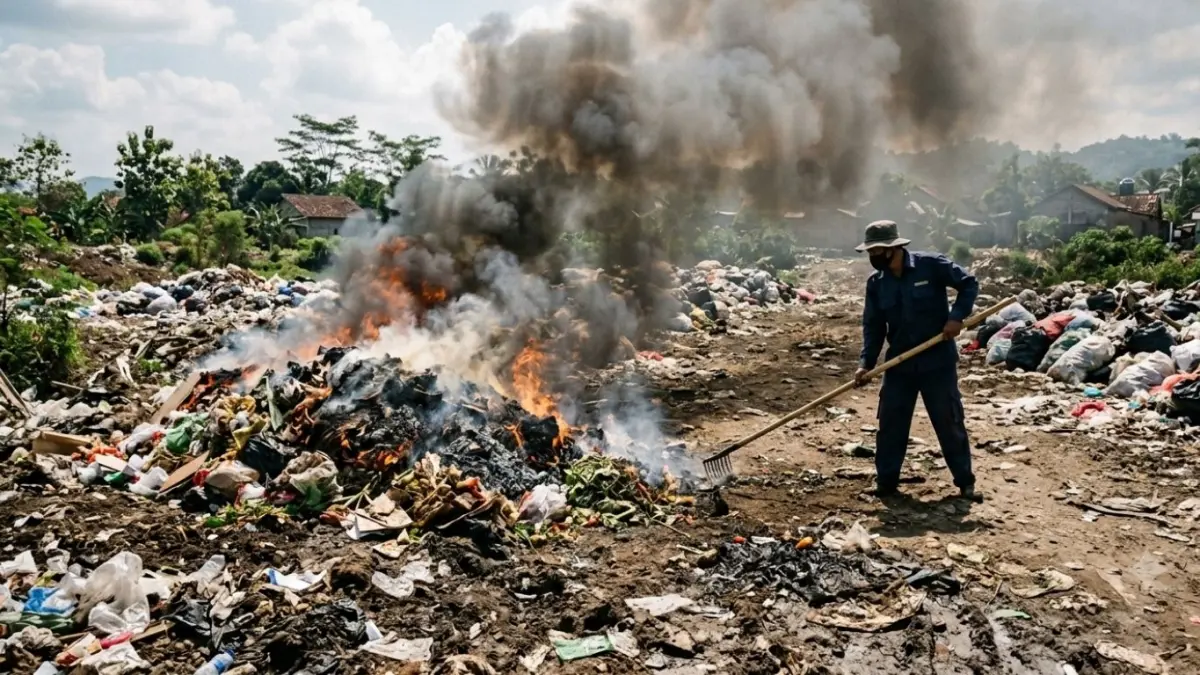 Larangan membakar sampah penting dipahami karena api yang ditinggalkan dapat memicu kebakaran dan menimbulkan kerugian material.(ILUSTRASI AI)