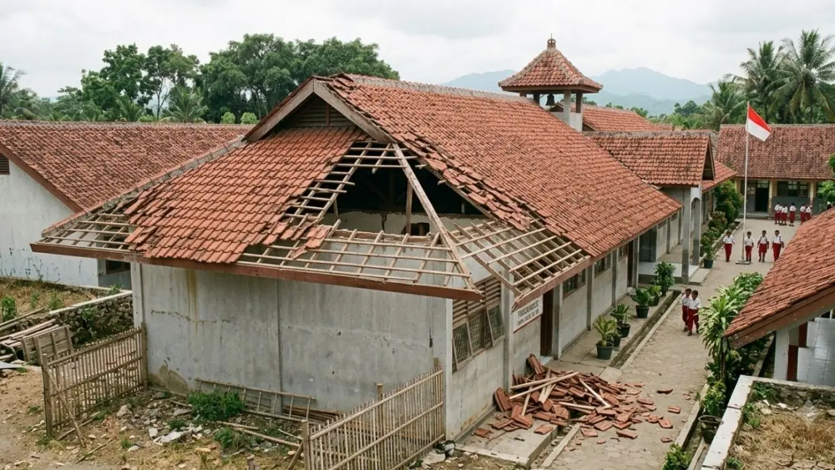 Usia bangunan sekolah penting diperhatikan. Kenali alasan gedung puluhan tahun perlu diperiksa dan diprioritaskan untuk renovasi.(ILUSTRASI AI)