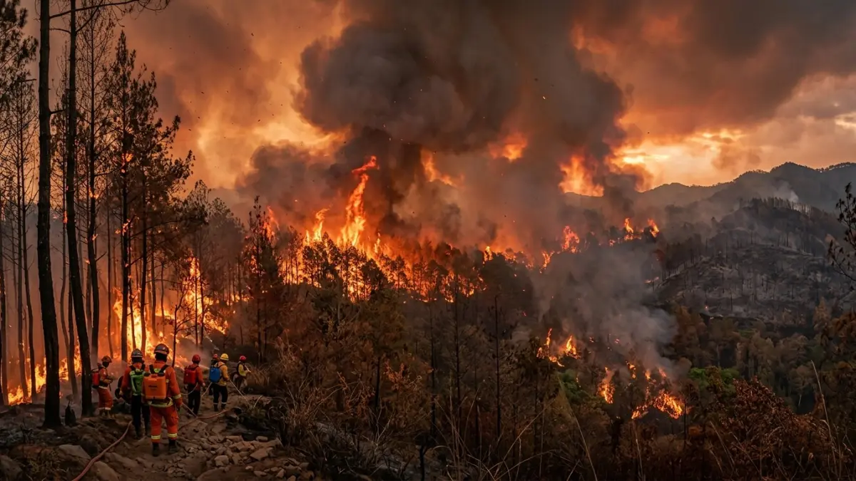 Cara mencegah kebakaran hutan saat cuaca panas penting diketahui. Kenali langkah sederhana agar daun dan semak kering tak memicu api.(ILUSTRASI AI)