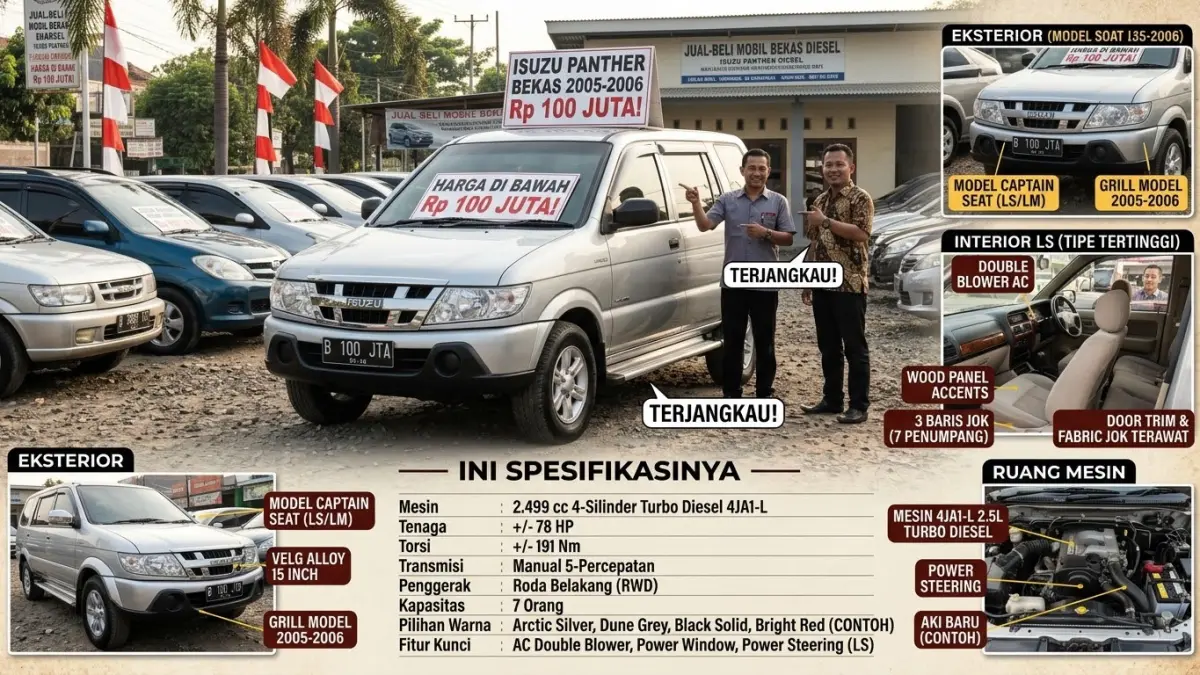 Isuzu Panther bekas 2005-2006 masih menarik dengan harga mulai Rp70 jutaan, mesin 2.500 cc turbo dan desain yang dinilai timeless.