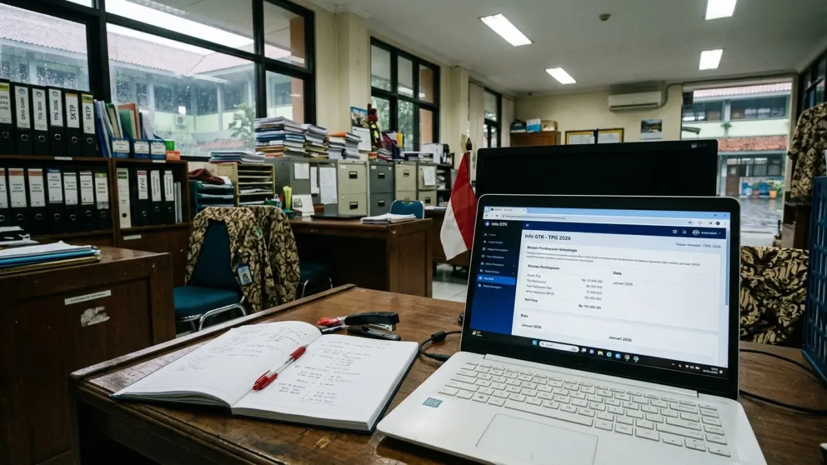 Potongan TPG 2026 kini bisa dicek di Info GTK, mulai dari nilai bruto, pajak, BPJS, hingga nominal bersih yang diterima guru. (Gemini AI).