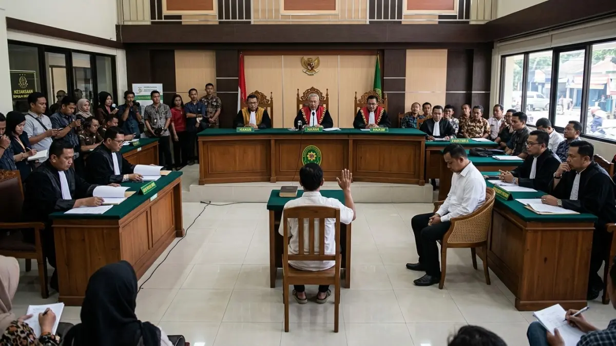 Sidang perdana perkara korupsi menjadi awal pemeriksaan. Simak tahapan setelah dakwaan dibacakan hingga pembuktian dan putusan hakim.(ILUSTRASI AI)