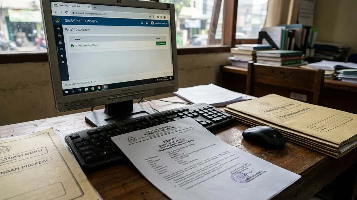 SKAKPT bulan Agustus sudah terbit. Guru madrasah diminta mengecek akun PTKMIS GTK, mengunduh dokumen, dan menunggu proses penyaluran TPG. (Gemini AI)