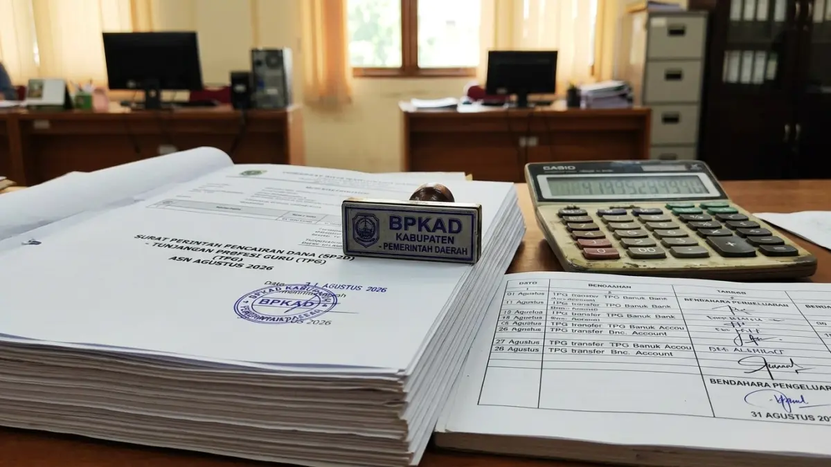 TPG Agustus 2026 untuk guru ASN belum cair hingga 29 Agustus. SP2D disebut tertanggal 31 Agustus, sementara non-ASN mulai menerima pencairan. (Gemini AI)