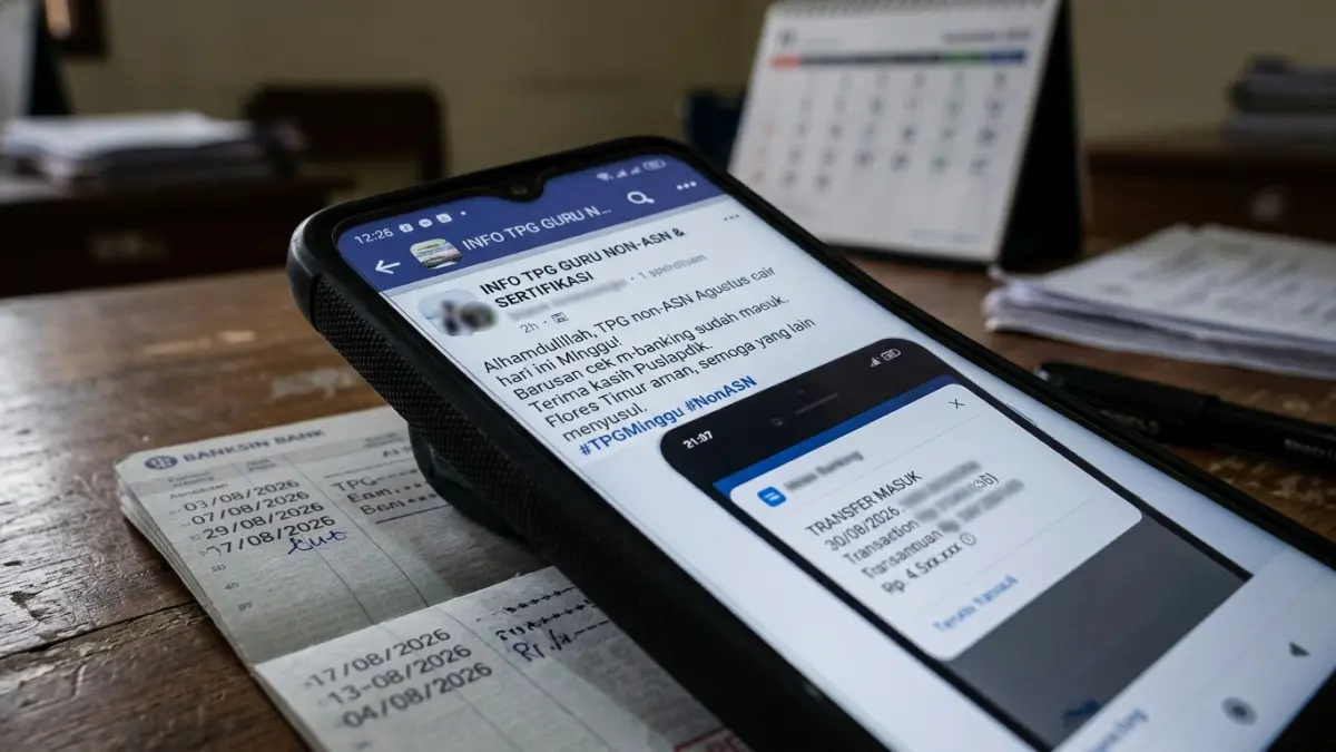 TPG Agustus disebut cair pada Minggu untuk guru non-ASN. Benarkah? Simak laporan pencairan dan penantian realisasi pada 31 Agustus.  (Gemini AI).
