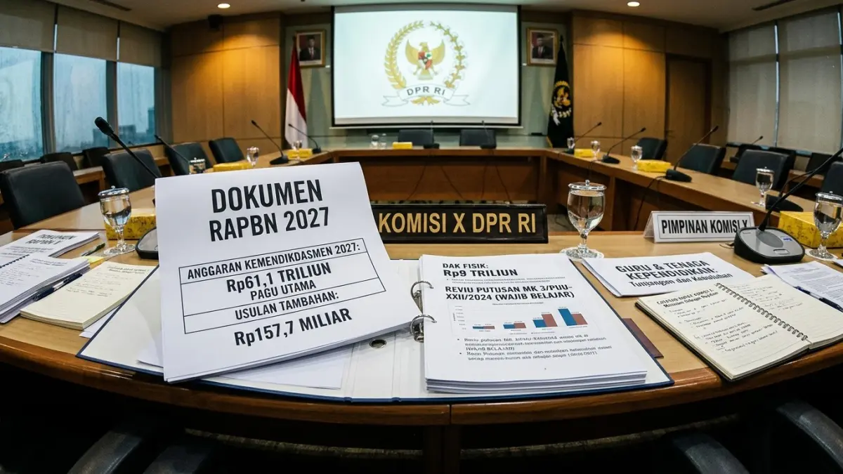 Anggaran Kemendikdasmen 2027 dibahas Komisi X DPR dengan pagu Rp61,1 triliun dan usulan tambahan sekitar Rp157,7 miliar. (Gemini AI)