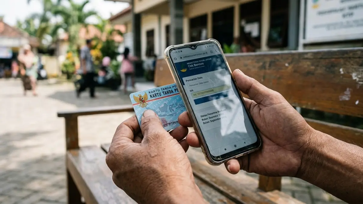 Cek bansos September 2026 bisa dilakukan lewat HP menggunakan NIK KTP. Simak cara mengecek status penerima melalui website dan aplikasi Kemensos. (Gemini AI)
