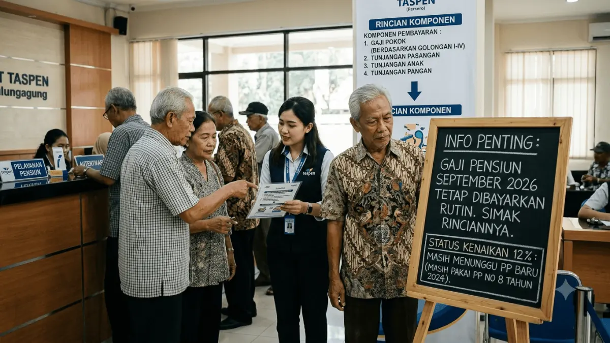 Gaji pensiunan September 2026 tetap dibayarkan rutin. Simak rincian komponen pembayaran dan status kenaikan 12 persen.