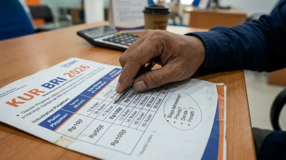 KUR BRI 2026 mencantumkan bunga 6 persen, plafon hingga Rp100 juta dan tenor 5 tahun. Simak biaya yang perlu ditanyakan sebelum akad. (Gemini AI)