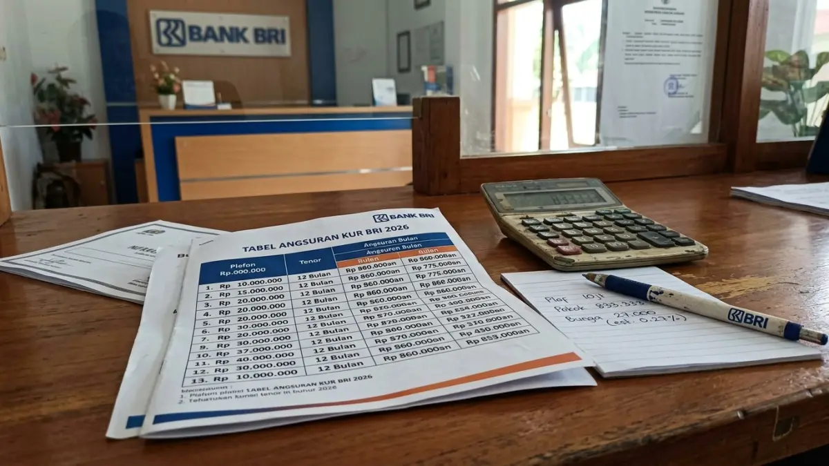 Tabel angsuran KUR BRI 2026 dibahas lewat simulasi pinjaman Rp10 juta. Simak cara menghitung pokok dan bunga cicilan per bulan. (Gemini AI)