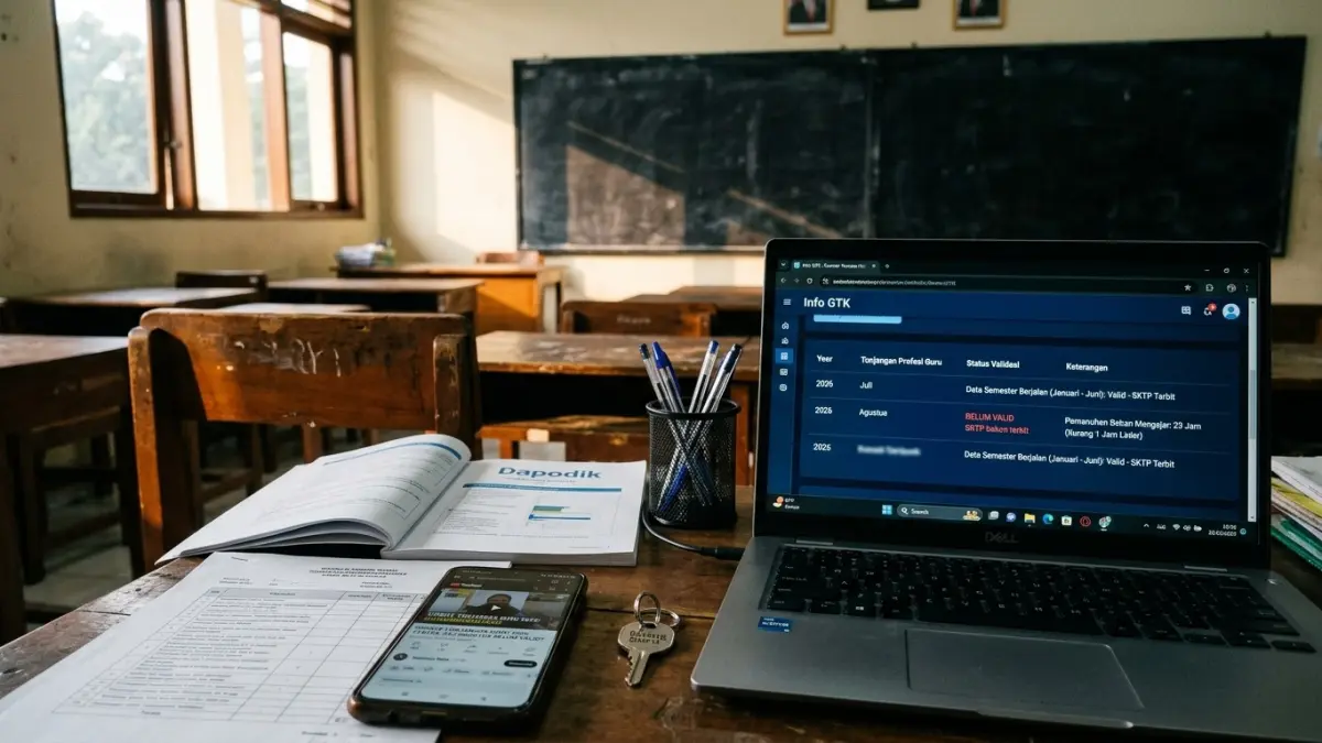 Tunjangan profesi guru 2026 belum valid pada Juli-Agustus? Simak penjelasan soal SKTP, validasi Dapodik, dan beban mengajar 24 jam. (Gemini AI)