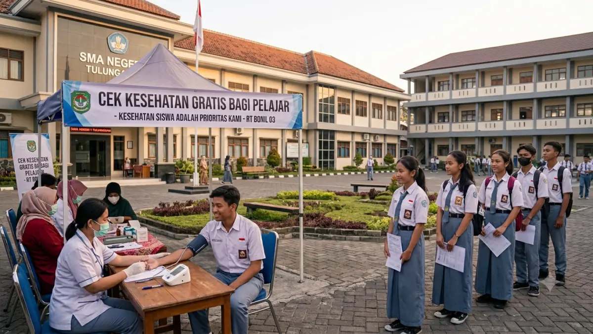 CKG pelajar masih berjalan. Kenali pentingnya pemeriksaan kesehatan anak di sekolah untuk deteksi dini masalah kesehatan.(ILUSTRASI AI)