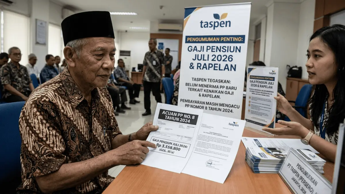 Gaji pensiunan Juli 2026 masih mengacu PP Nomor 8 Tahun 2024. Taspen menegaskan belum menerima PP baru terkait kenaikan gaji dan rapelan.