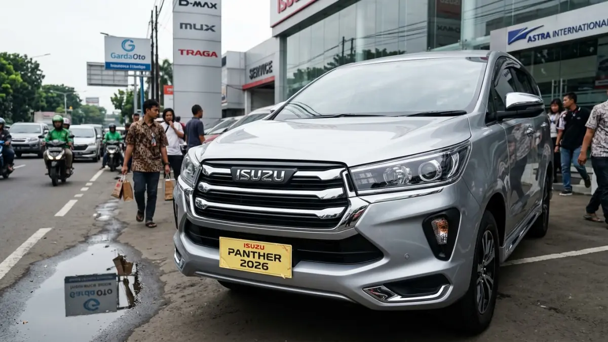 Isuzu Panther 2026 disebut membawa mesin diesel 1.9 L, konsumsi 18-20 km/l, dan harga yang diperkirakan mulai Rp280 juta. (Gemini AI).