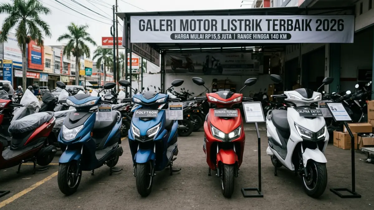 Motor listrik terbaik 2026 dalam daftar ini dibanderol mulai Rp15,5 juta, dengan pilihan range hingga 140 km dan beragam fitur pintar. (Gemini AI)
