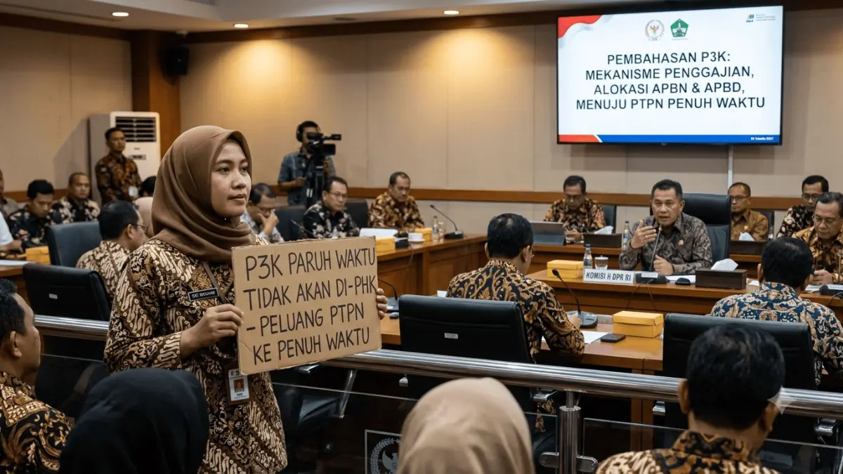 P3K paruh waktu disebut tidak akan di-PHK. Simak pembahasan DPR soal penggajian, APBN, APBD, dan peluang perubahan status menjadi P3K penuh waktu.