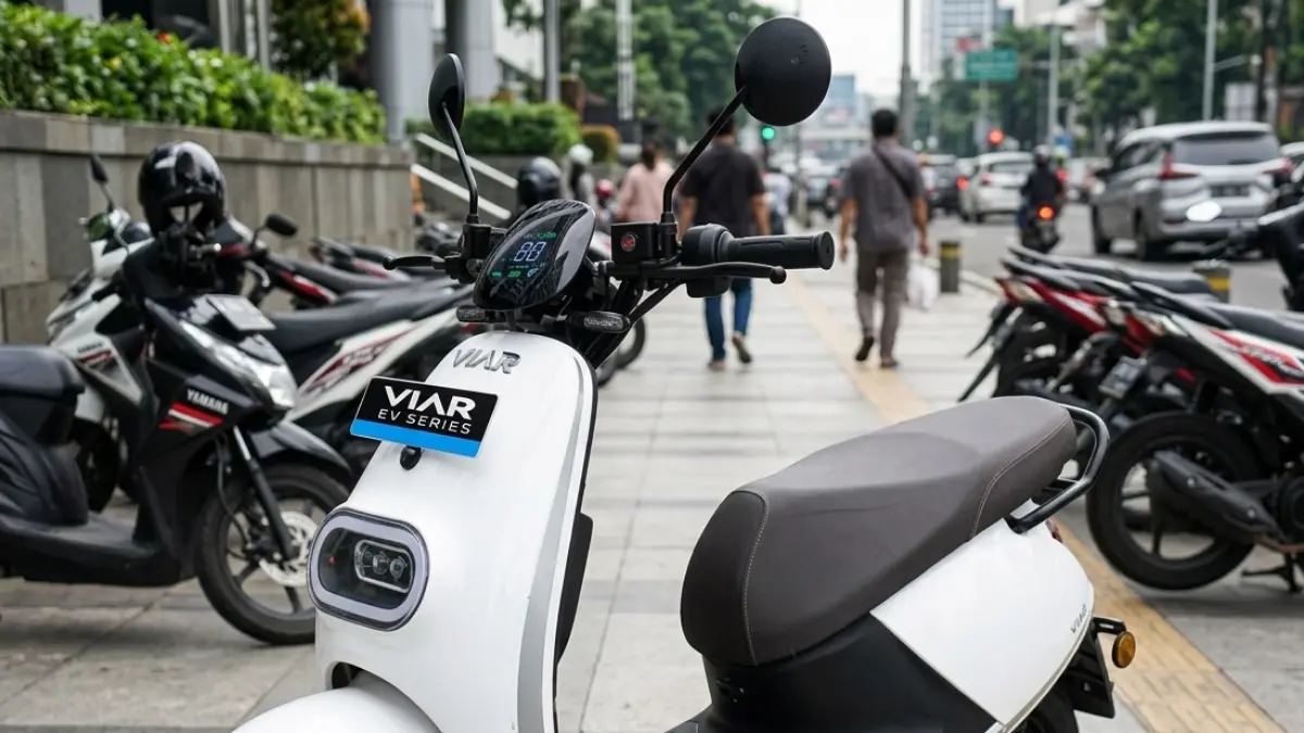  Viar Q1 Electric 2026 hadir dengan desain futuristik, motor listrik responsif, baterai lithium-ion, ABS, dan fitur digital. (Gemini AI)