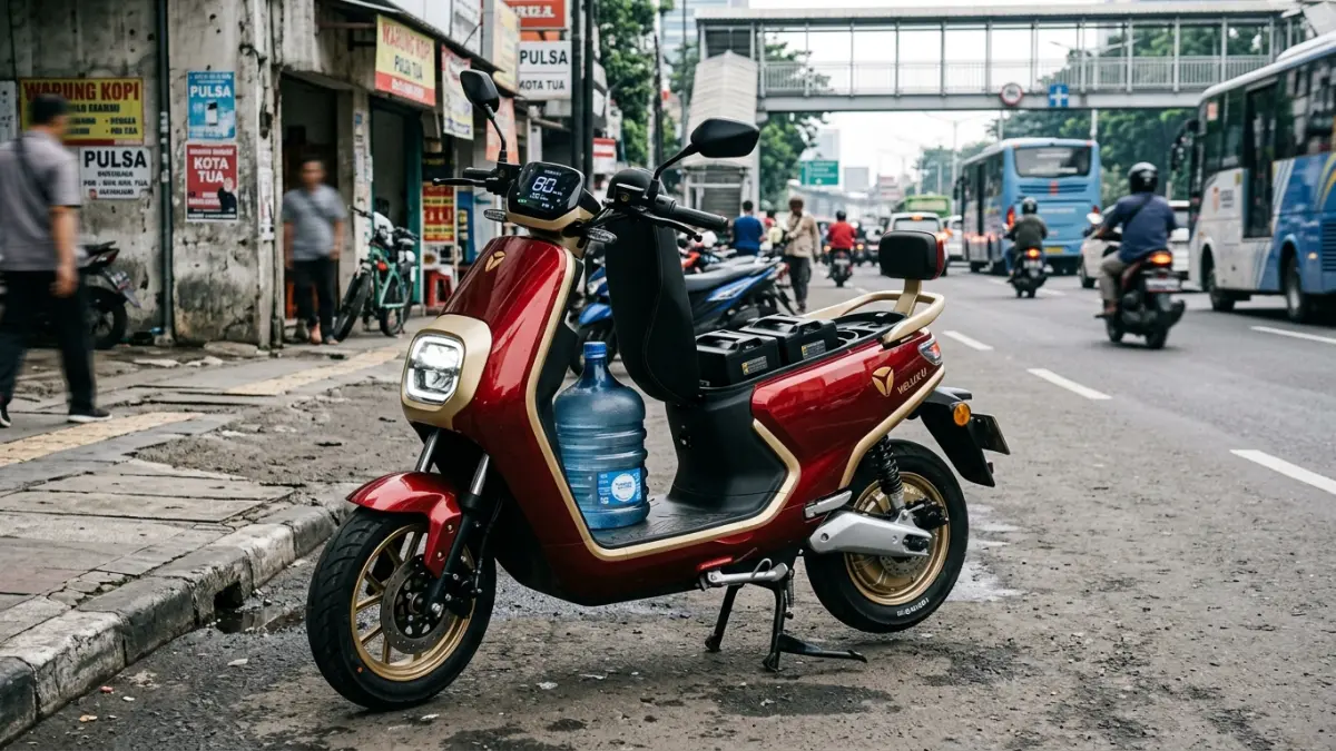 Yadea Velux U menawarkan motor 3.000 watt, top speed 80 km/jam, dan jarak tempuh hingga 130 km dengan dua baterai. (Gemini AI)