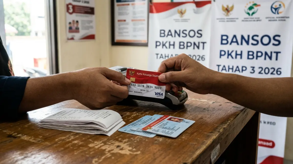 Bansos PKH BPNT tahap 3 2026 mulai cair bertahap. Ada KPM yang menerima Rp975 ribu, BPNT Rp600 ribu, dan BLT Dana Desa Rp900 ribu. (Gemini AI)