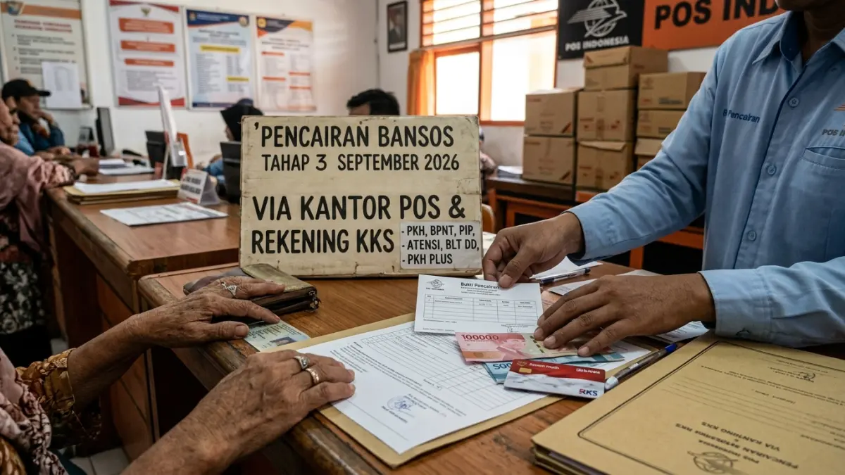 Bansos tahap 3 September 2026 mencakup PKH, BPNT, PIP, Atensi, BLT Dana Desa, dan PKH Plus melalui rekening serta Kantor Pos. (Gemini AI)