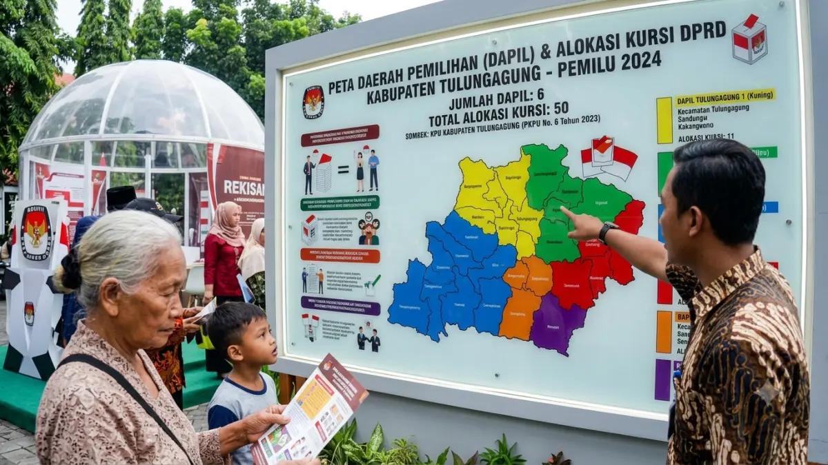 Integralitas wilayah menjadi prinsip penting penataan dapil. Simak mengapa kecamatan yang saling terhubung tak bisa sembarangan dipisahkan.(ILUSTRASI AI)