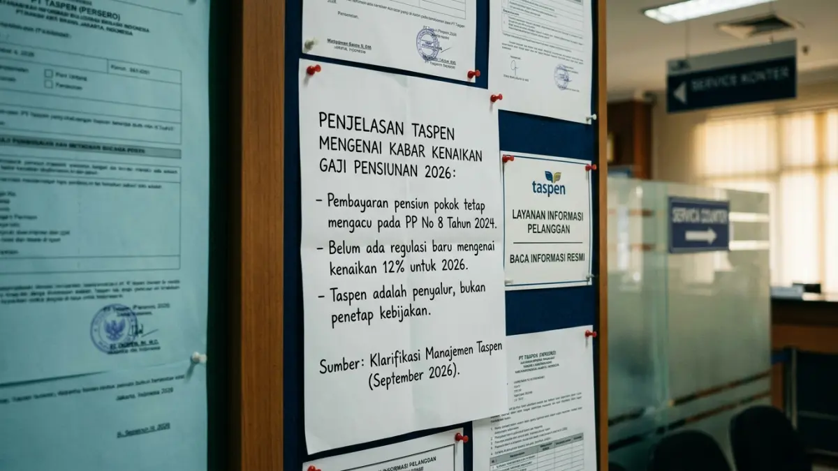 Kenaikan gaji pensiunan 2026 sebesar 12 persen kembali beredar. Simak klarifikasi Taspen dan kaitannya dengan PP Nomor 11 Tahun 2025. (Gemini AI)
