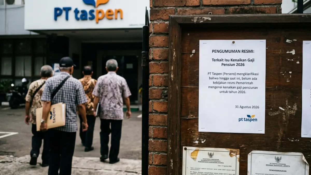 Kenaikan gaji pensiunan 2026 sebesar 20 persen ramai dibahas. Ini klarifikasi Taspen soal pembayaran September dan rapel pensiun. (Gemini AI)