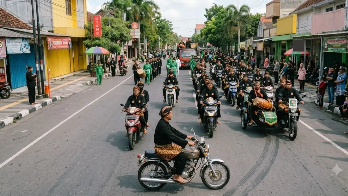 Konvoi perguruan silat mulai mengganggu? Simak langkah aman warga untuk melapor dan mencegah konflik meluas.(ILUSTRASI AI)