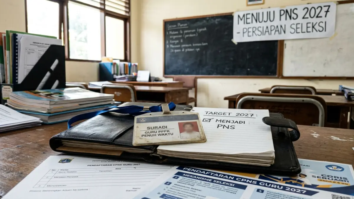 PPPK guru part-time mendapat kesempatan menjadi penuh waktu pada 2026. Guru PPPK penuh waktu juga berpeluang mengikuti seleksi PNS pada 2027. (Gemini AI)