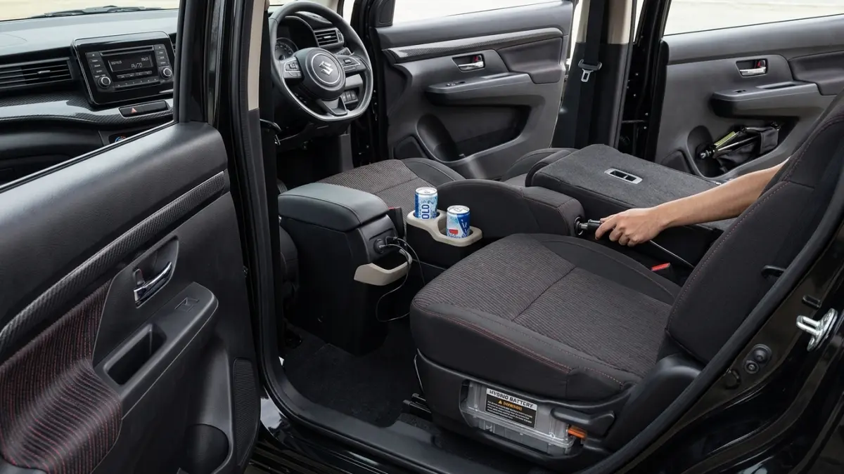 Suzuki Ertiga Cruise Hybrid hadir dengan body kit sporty, cruise control, auto climate, power outlet, dan kabin yang fungsional. (Gemini AI)