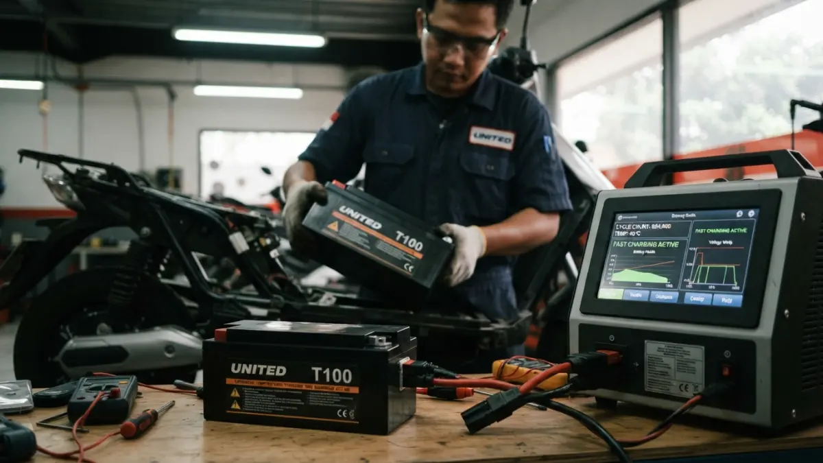 Umur baterai motor listrik diperkirakan 3-5 tahun. Jumlah siklus, fast charging, overcharge, dan discharge ikut memengaruhi masa pakainya. (Gemini AI)