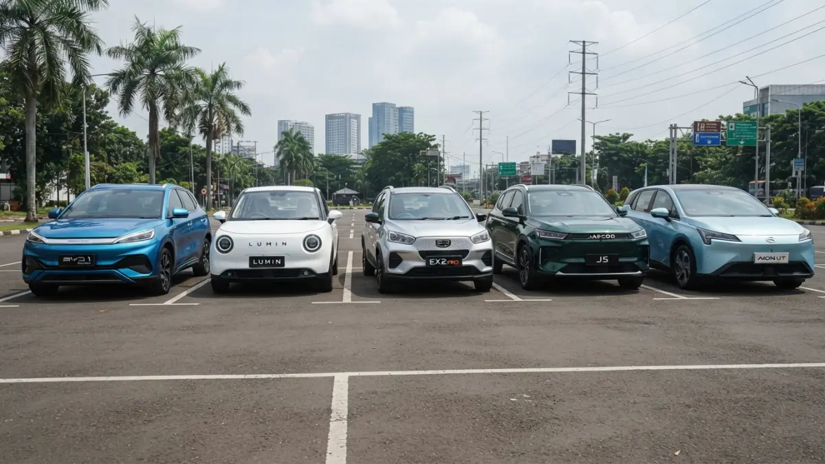 Mobil EV murah 2026 semakin beragam. Simak BYD Atto 1, Changan Lumin, Geely EX2, Jaecoo J5, dan GAC Aion UT beserta spesifikasinya. (Gemini AI)